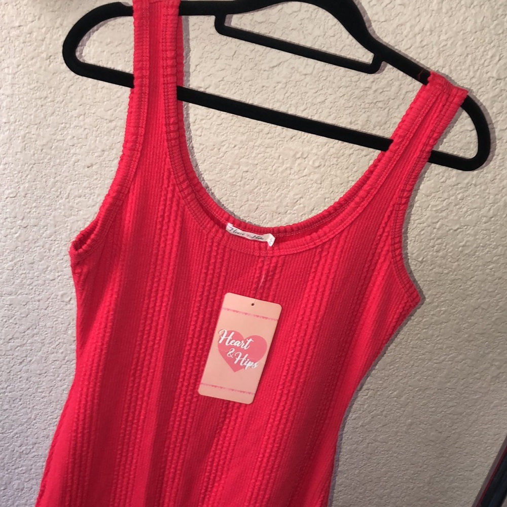 Heart & Hips Ribbed Red Asymmetric Dress - Picture 7 of 11